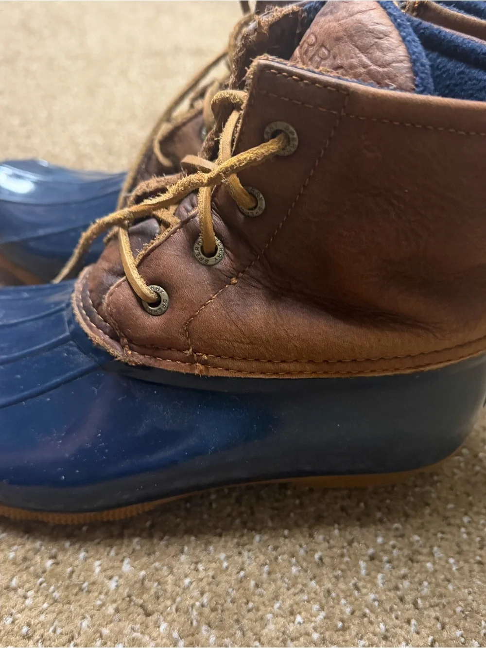 Sperry Brown Leather & Navy Rubber Duck Boots